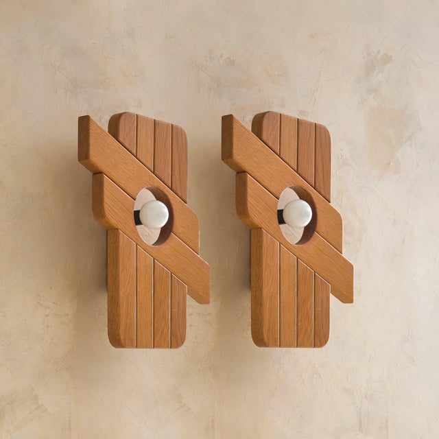 Mid-Century Modern Pair of French Elm Sconces in the Manner of Maison Regain, 1970s For Sale - Image 3 of 11