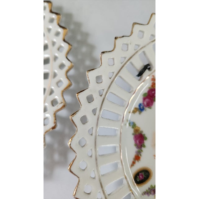 Pair of Vintage German Reticulated Porcelain Courting Couple Cabinet Plates For Sale - Image 16 of 16