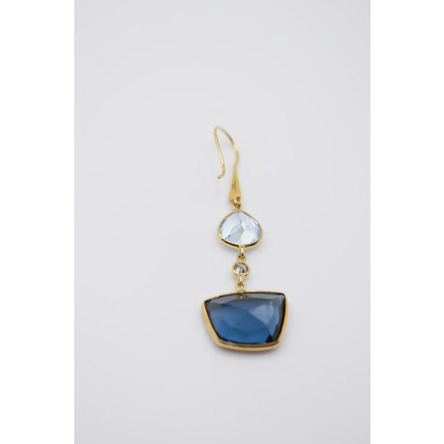 Blue Mid 20th Century Blue Topaz and Diamond Drop Earring With 18k Yellow Gold, A Pair For Sale - Image 8 of 8