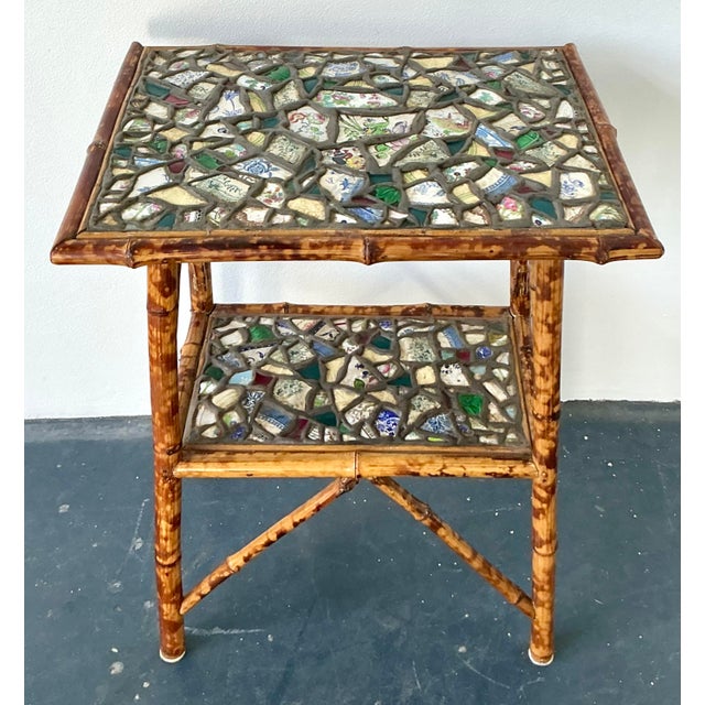 Vintage Boho China Mosaic Bamboo Side Table For Sale In West Palm - Image 6 of 12