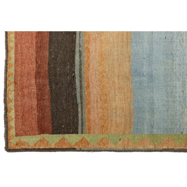 Multicolor Modern Striped Gabbeh Hand-Knotted Wool Rug 4x7 For Sale In New York - Image 6 of 8