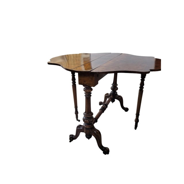 Brown 19th Century Victorian Burr Walnut Sutherland Drop-Leaf Table For Sale - Image 8 of 12