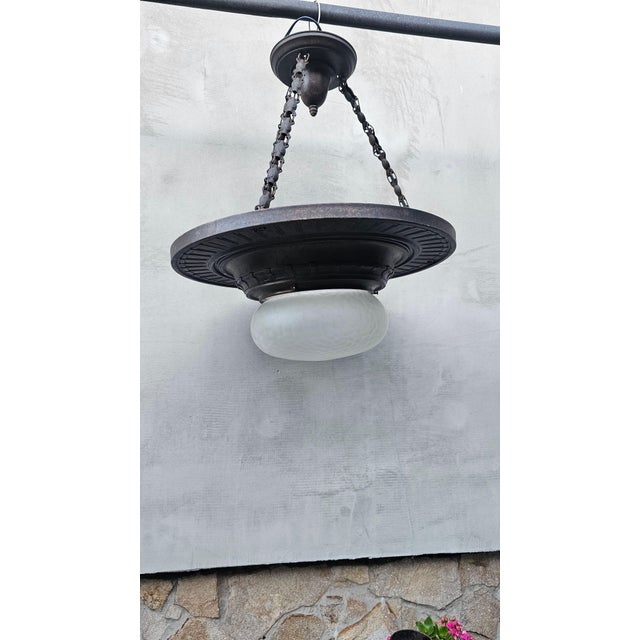 Art Nouveau brass chandelier, dimensions: height 58 cm, diameter 50.5 cm. European Plug (up to 250V).The wiring of this...