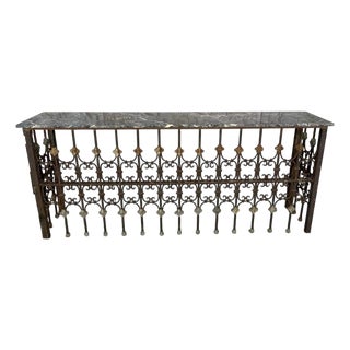 Pair of 19th Century Wrought Iron Consoles With Marble Tops For Sale