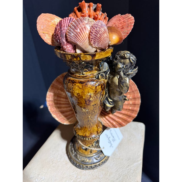 Shell Celestial Meets the Sea-Shell Incrusted Candleholder-Coastal Art Sculpture For Sale - Image 7 of 8