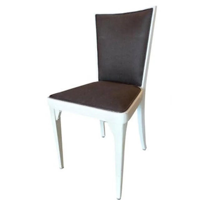 Set of Six French 1940s Painted Pine Re-Upholstered Dining Chairs