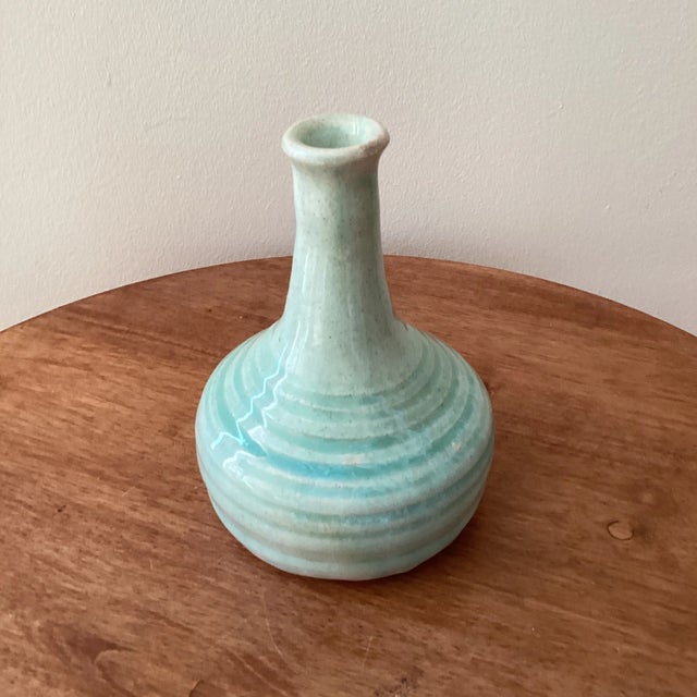Antique Light Blue Glazed Ceramic Spirals Pattern Vase For Sale - Image 11 of 13