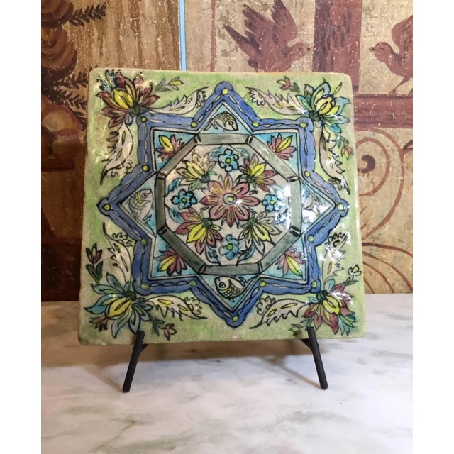 Metal Vintage Ceramic Persian Tile For Sale - Image 7 of 11