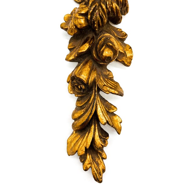Rococo Vintage Gilt Resin Wall Applique Swag With Bow & Floral Swag - Hollywood Regency, Rococo, Italian Style For Sale - Image 3 of 8