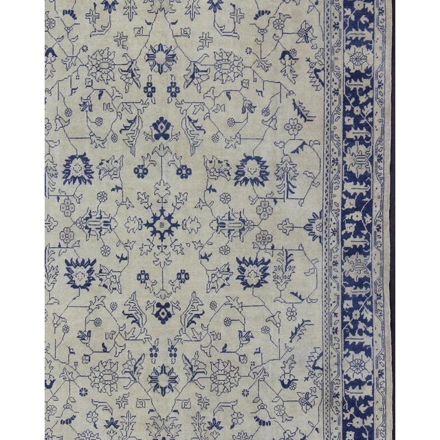 Measures: 8' x 10'7. Vintage Turkish Oushak Rug with Sapphire Blue and Ivory With Floral. Keivan Woven Arts / rug...