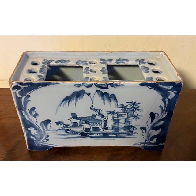 Antique 18th Century English George III Lambeth Delft Blue & White Pottery Flower Brick Circa 1770 For Sale - Image 11 of 16