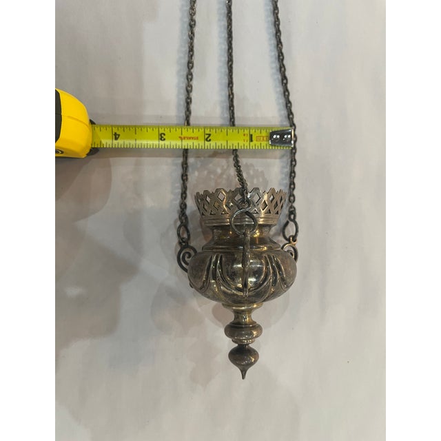 Metal 1852 Imperial Russian 84 Silver Orthodox Hanging Icon Lampada, St. Petersburg For Sale - Image 7 of 7