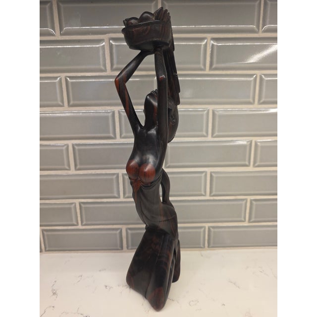 Vintage Mid-Century Balinese Modernist Water Carrier – 14-Inch Two-Tone Ebony Carving For Sale - Image 4 of 10