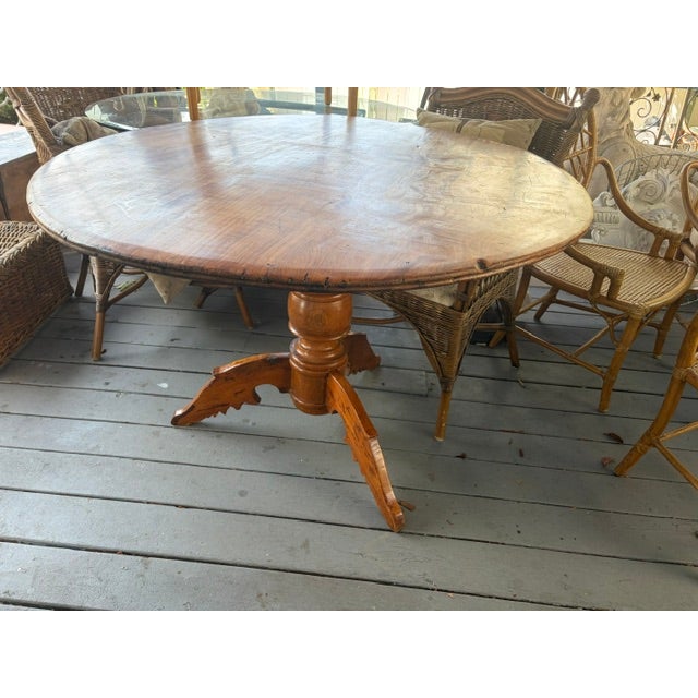 French Antique French Fruitwood Round Kitchen Dining Table 45 Inches For Sale - Image 3 of 4