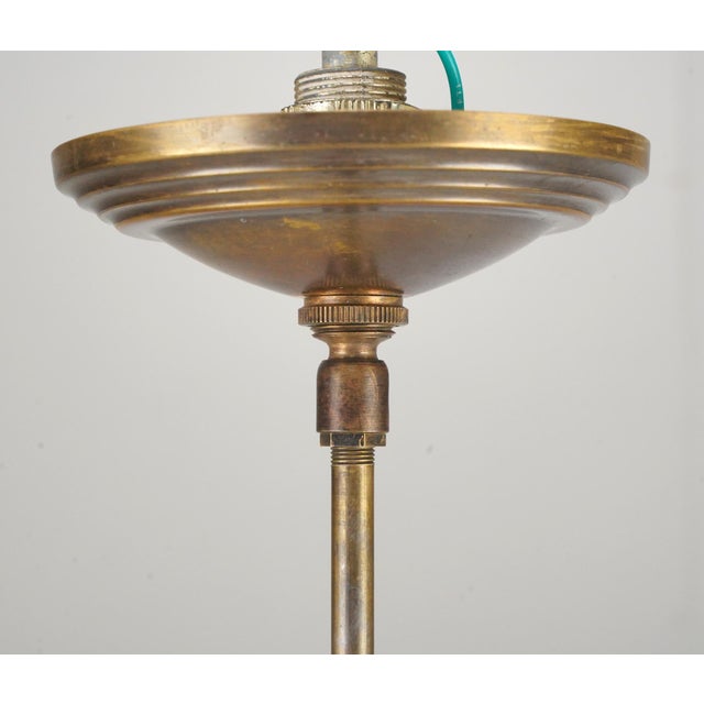 Metal Antique Schoolhouse White Milk Glass Brass Pole Pendant Light For Sale - Image 7 of 7