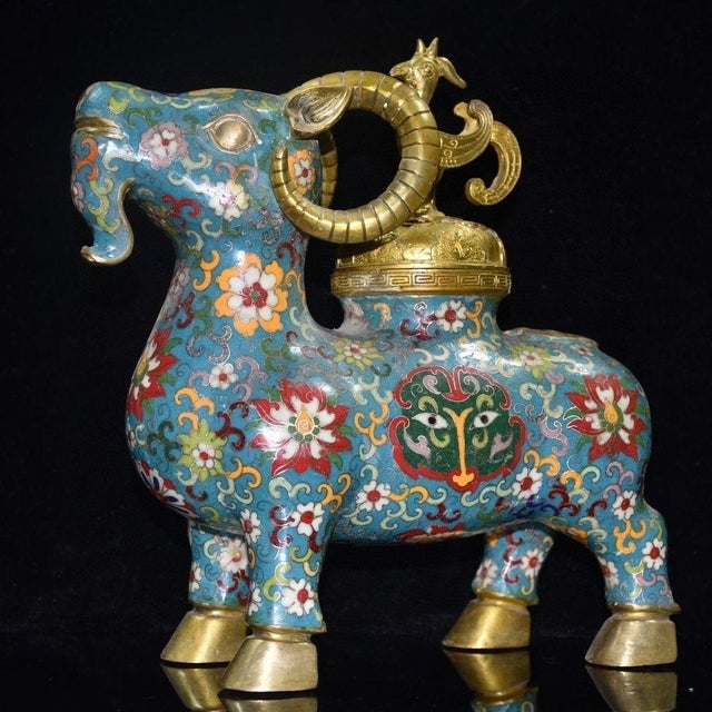 This is an impressive and large vintage Chinese cloisonné enamel and gilt bronze incense burner (censer) crafted in the...