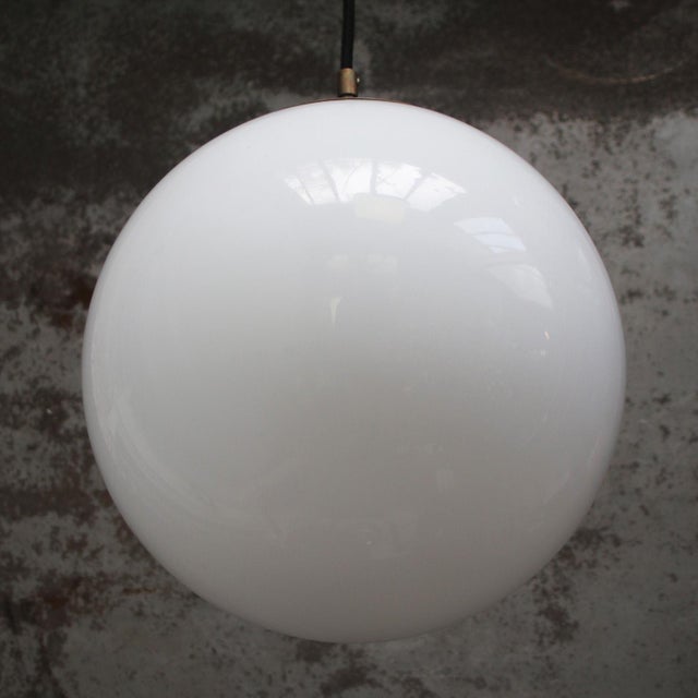 Large Vintage Pendant Light in White Opaline Glass For Sale - Image 6 of 7