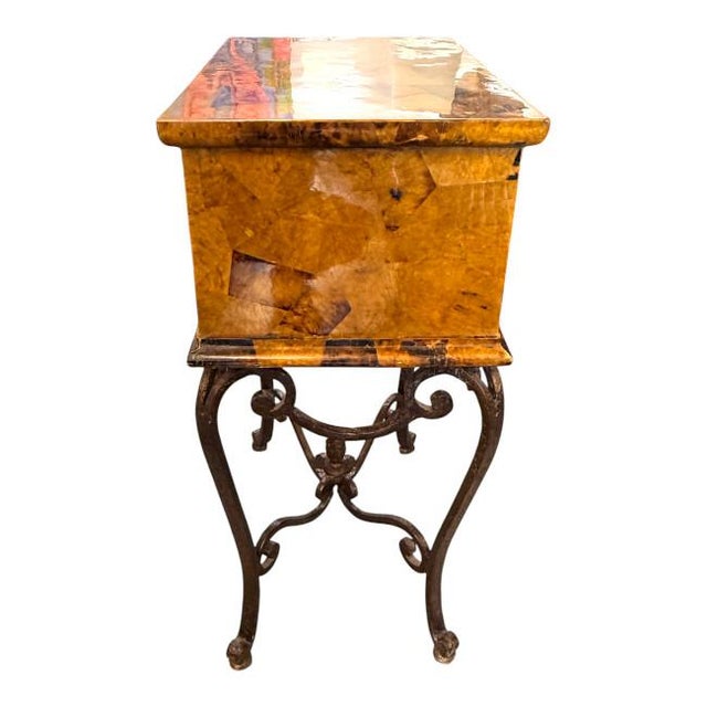 Vintage Tessellated Burl Wood Table on Wrought Iron Base For Sale In West Palm - Image 6 of 8