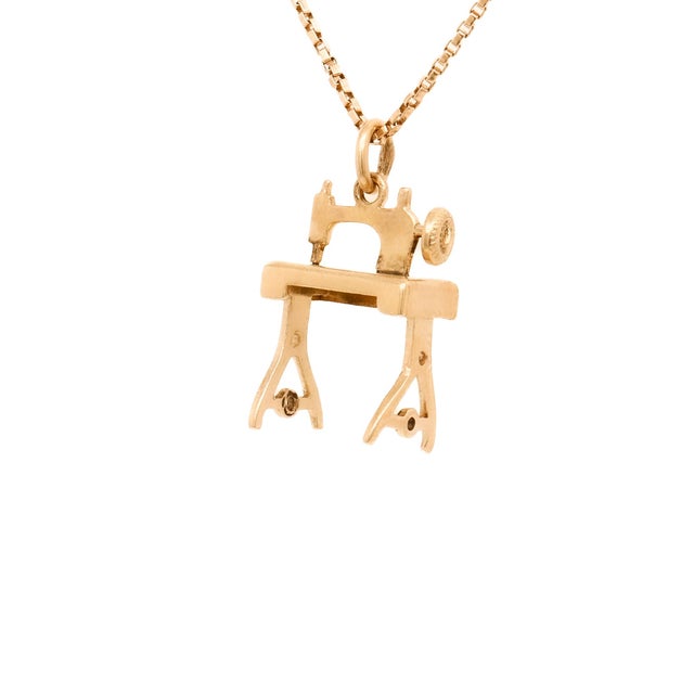 Vintage 14k Gold Figural Sewing Machine and Table Charm For Sale - Image 10 of 12