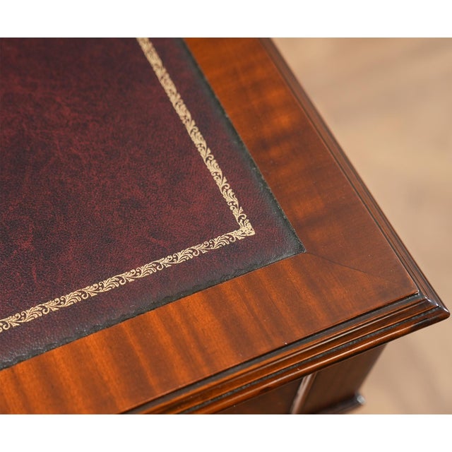 2020s Mahogany Writing Table With Red Leather For Sale - Image 5 of 14