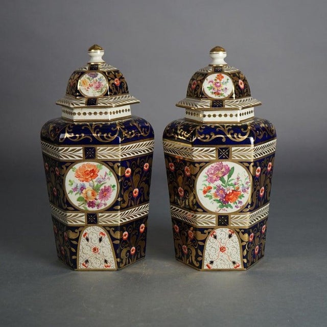 Pair of Antique Royal Crown Derby Porcelain Floral Decorated Lidded Urns C1890 For Sale - Image 6 of 9