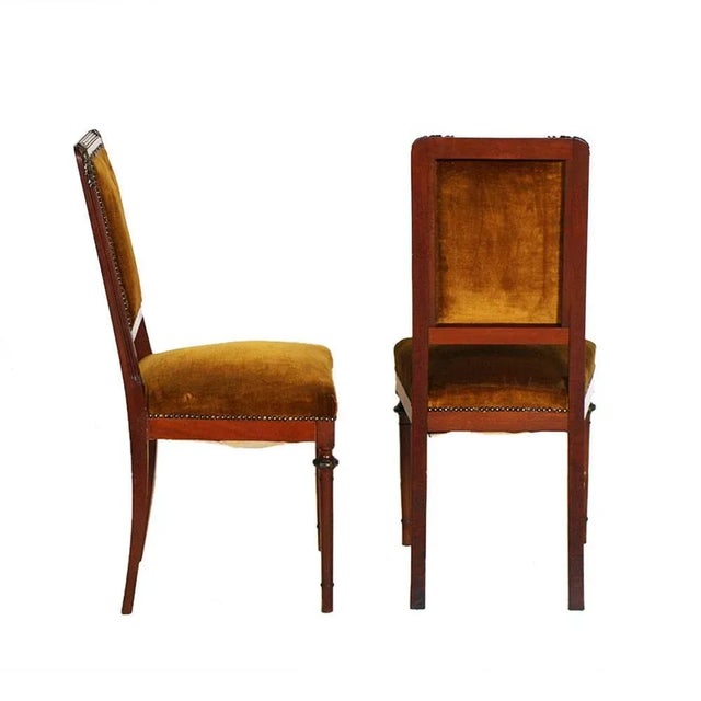 - Eugenio Quarti style - Late 19th century Art Nouveau side chairs in walnut - Velvet upholstered with bronze decorations