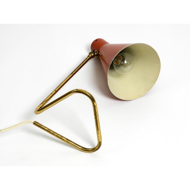 Metal Large Mid-Century Modern Brass Table Lamp with Brick Red Shade, 1950s For Sale - Image 7 of 18