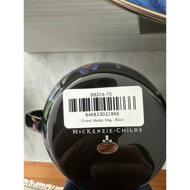 2020s MacKenzie-Childs 4 Hand-Decorated Stainless Steel Flower Market Mugs With MacKenzie-Childs Flower Market Serving Bowl - Set of 5 For Sale - Image 5 of 6