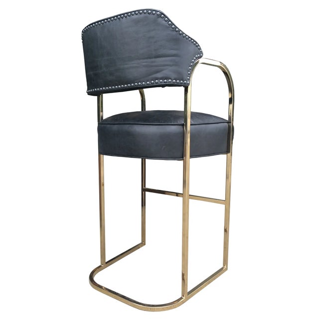 Art Deco 1940s Empiric Leather Lawatch Bar Stools- a Pair For Sale - Image 3 of 3
