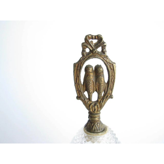 Metal Antique Diamond Cut Glass Lidded Urns With Brass Love Bird Finials - a Pair For Sale - Image 7 of 13