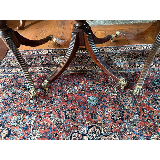 Wood Antique Grand Regency-Style Three-Pedestal Mahogany Dining Suite, Seats 12 — Table + 10 Chairs — Brass Paw Casters For Sale - Image 7 of 10