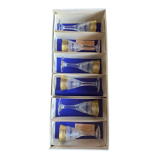 Late 20th Century Moser Splendid Pattern Cordial Glasses With 24k Gold Trim. Approx. 4” Tall X 1-5/8” Diameter. Six (6) Glasses. For Sale