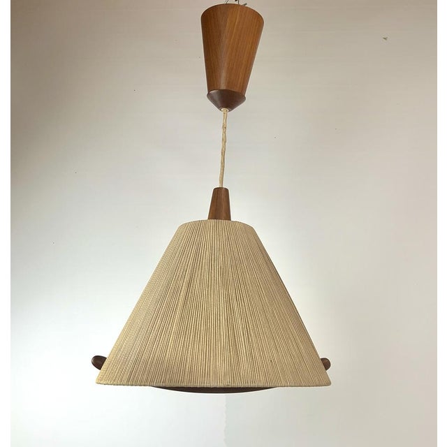 Wood Teak Rope-Raffia Pendant Lamp from Temde, 1960s For Sale - Image 7 of 18