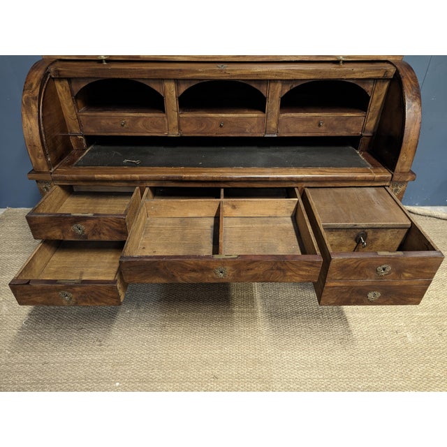 Louis XVI Style Cylinder Secretary in Flame Mahogany For Sale - Image 6 of 18