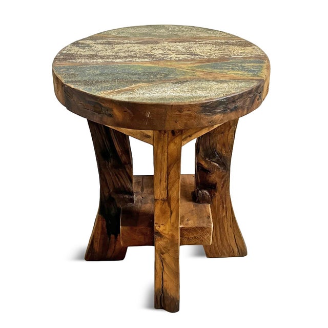 Rustic Vintage Boat Wood Stool / Side Table For Sale - Image 3 of 6