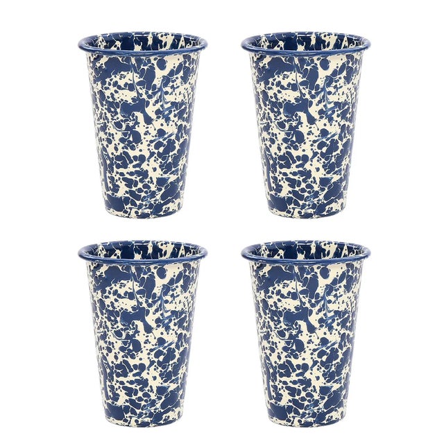 Not Yet Made - Made To Order Crow Canyon Home Splatterware, 14 oz. Tumblers in Navy & Cream - Set of 4 For Sale - Image 5 of 5