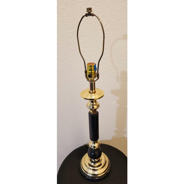 Vintage Mid-Century Modern Black Marble and Brass Table Lamp For Sale - Image 4 of 12