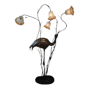 Early 20th Century Art Nouveau Bronze Crane Floor Lamp
