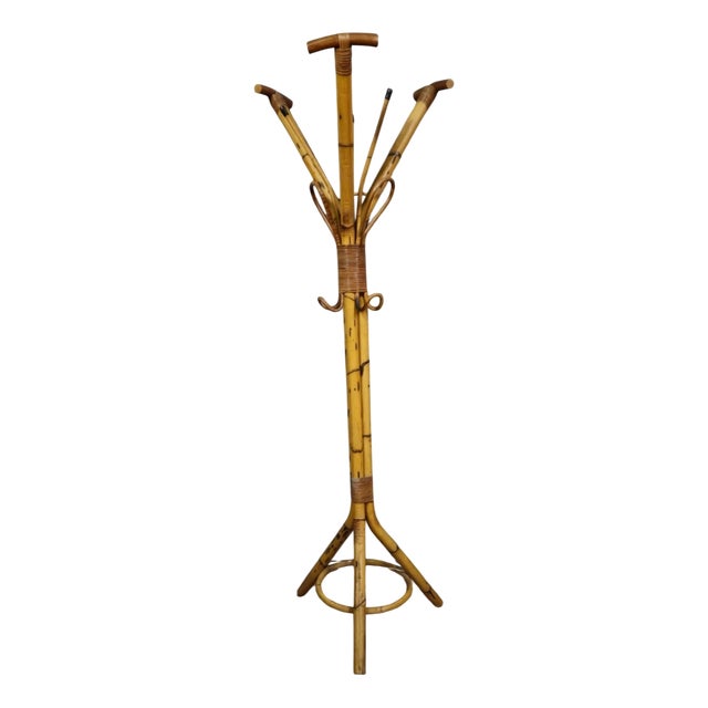 Antique Coat Rack in Bamboo and Rattan, 1800s For Sale