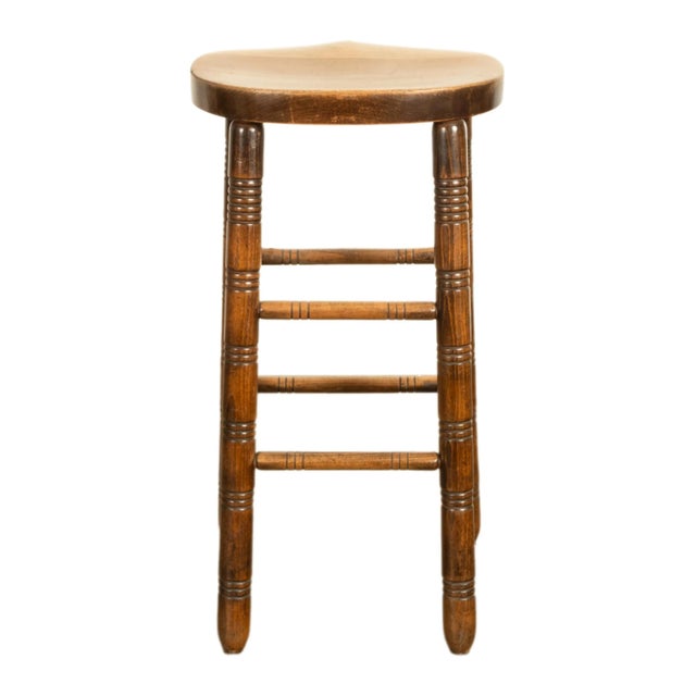 Antique Set of Five Antique Arts & Crafts Turned Elm Bar Sadle Seat Stools 1900 For Sale - Image 18 of 18