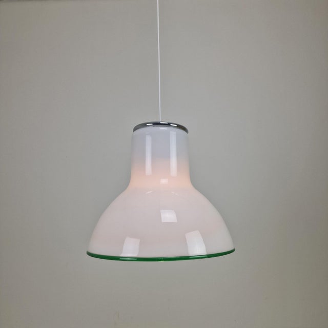 Mid-Century Modern Italian Murano Cased Glass Pendant Light with Green Trim, 1970s For Sale - Image 9 of 15