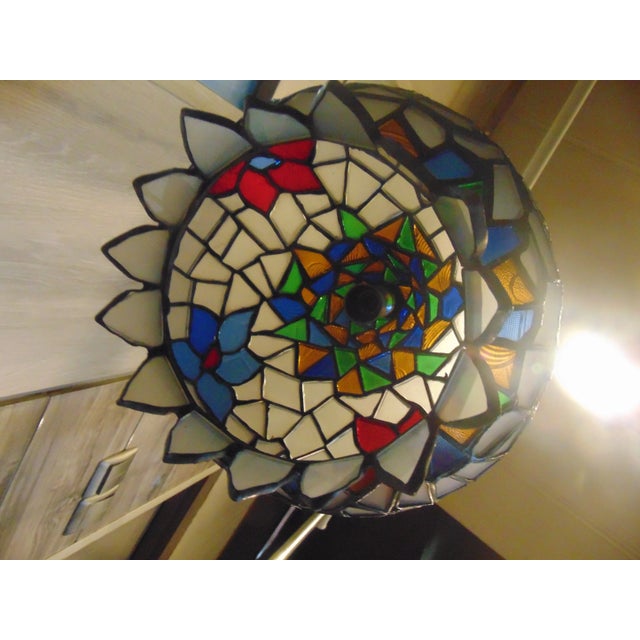 Lamp, chandelier, stained glass, brass, art deco, dimensions: height 68 cm, diameter 26 cm. European Plug (up to 250V).The...