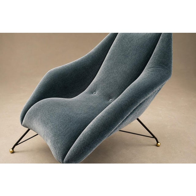 Brazilian Modern “Concha” Armchairs in Iron and Dedar's Blue Mohair, Carlo Hauner, Brazil, 1950s — Lot 83C For Sale - Image 13 of 18
