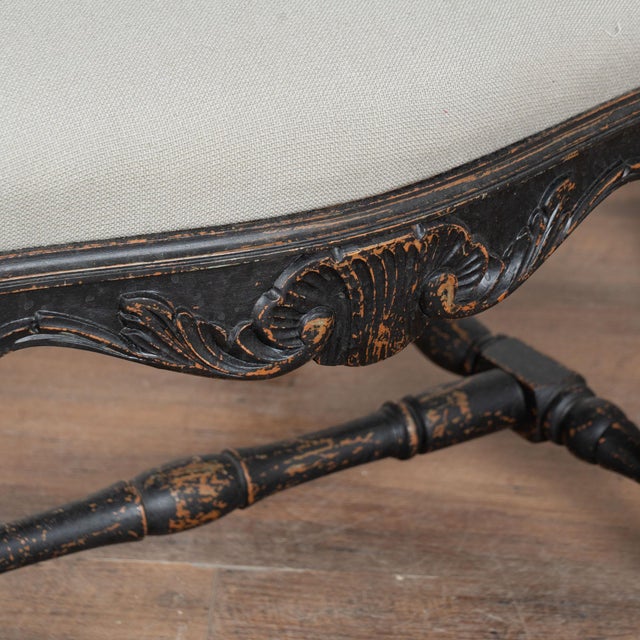 Pair of 19th Century Black Painted Swedish Rococo Armchairs For Sale - Image 9 of 16