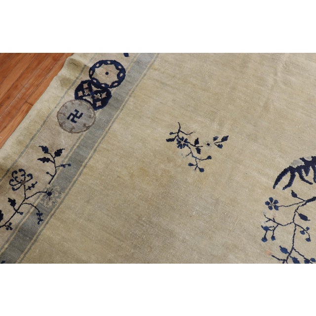 Blue Early 20th Century Beige Gray Blue Chinese Peking Rug For Sale - Image 8 of 18