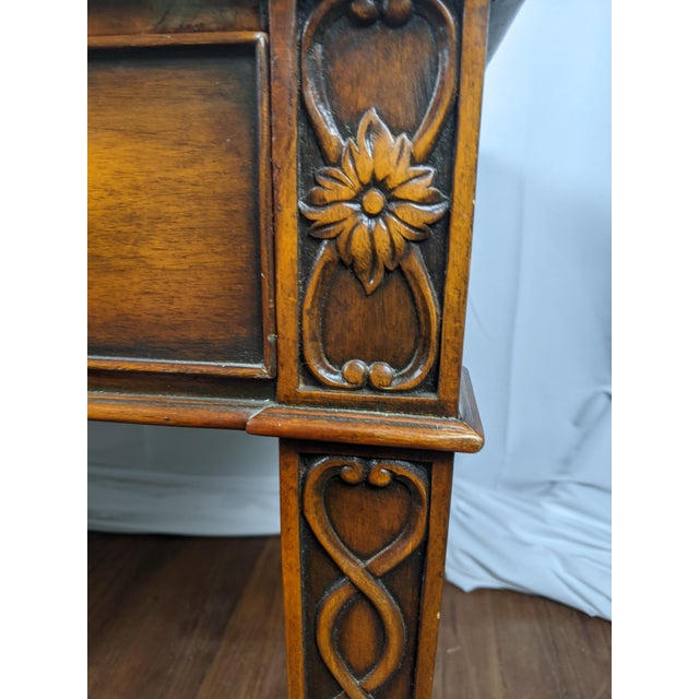 Late 20th Century Theodore Alexander Regency Style Mahogany & Leather Writing Desk With Carved Ribbon Motif Legs For Sale - Image 14 of 18