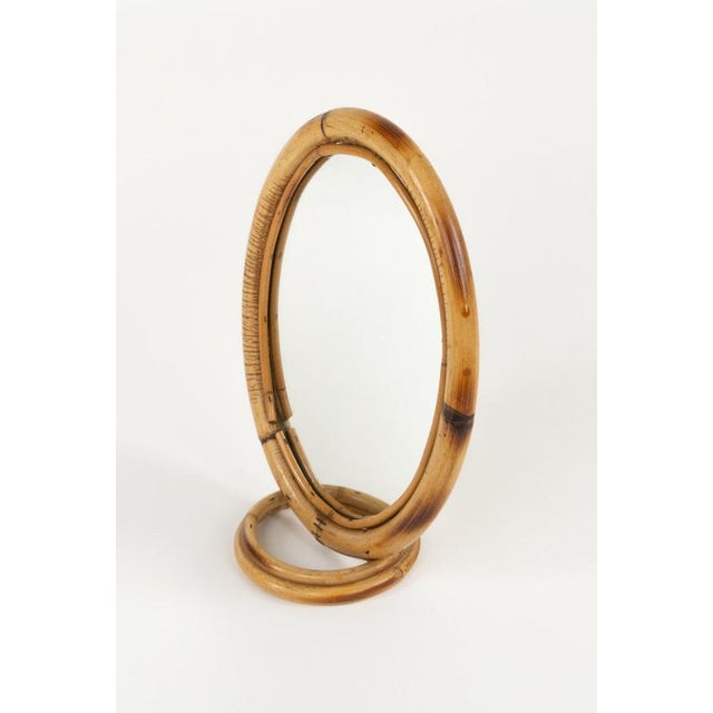 1970s Mid-Century Oval Table Vanity Mirror in Bamboo and Rattan, Italy, 1970s For Sale - Image 5 of 13