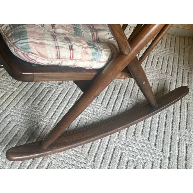 Brown Mid-Century Modern Model 182 Teak Rocking Chair by Frank Reenskaug for Bramin – Original Plaid Cushions For Sale - Image 8 of 12