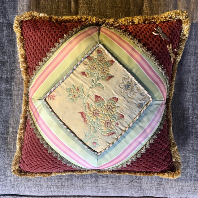 Textile 22" Down Vintage Asian Silk Pillow For Sale - Image 7 of 7