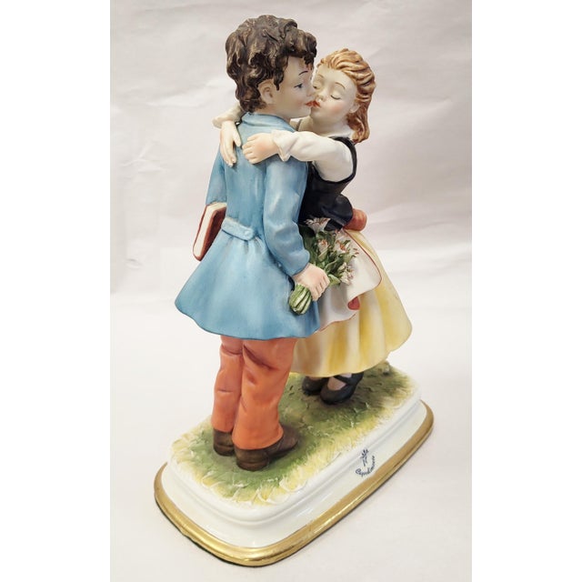 Children's Vintage Italian Ceramic Capodimonte Porcelain Figure Boy & Girl "First Kiss" For Sale - Image 3 of 13
